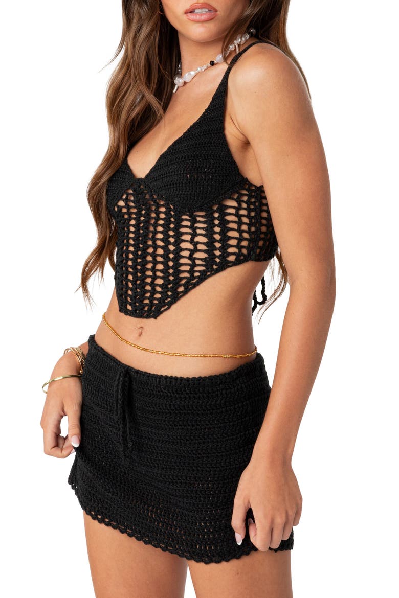 Baeside Crochet Corset Crop Top, Alternate, color, BLACK