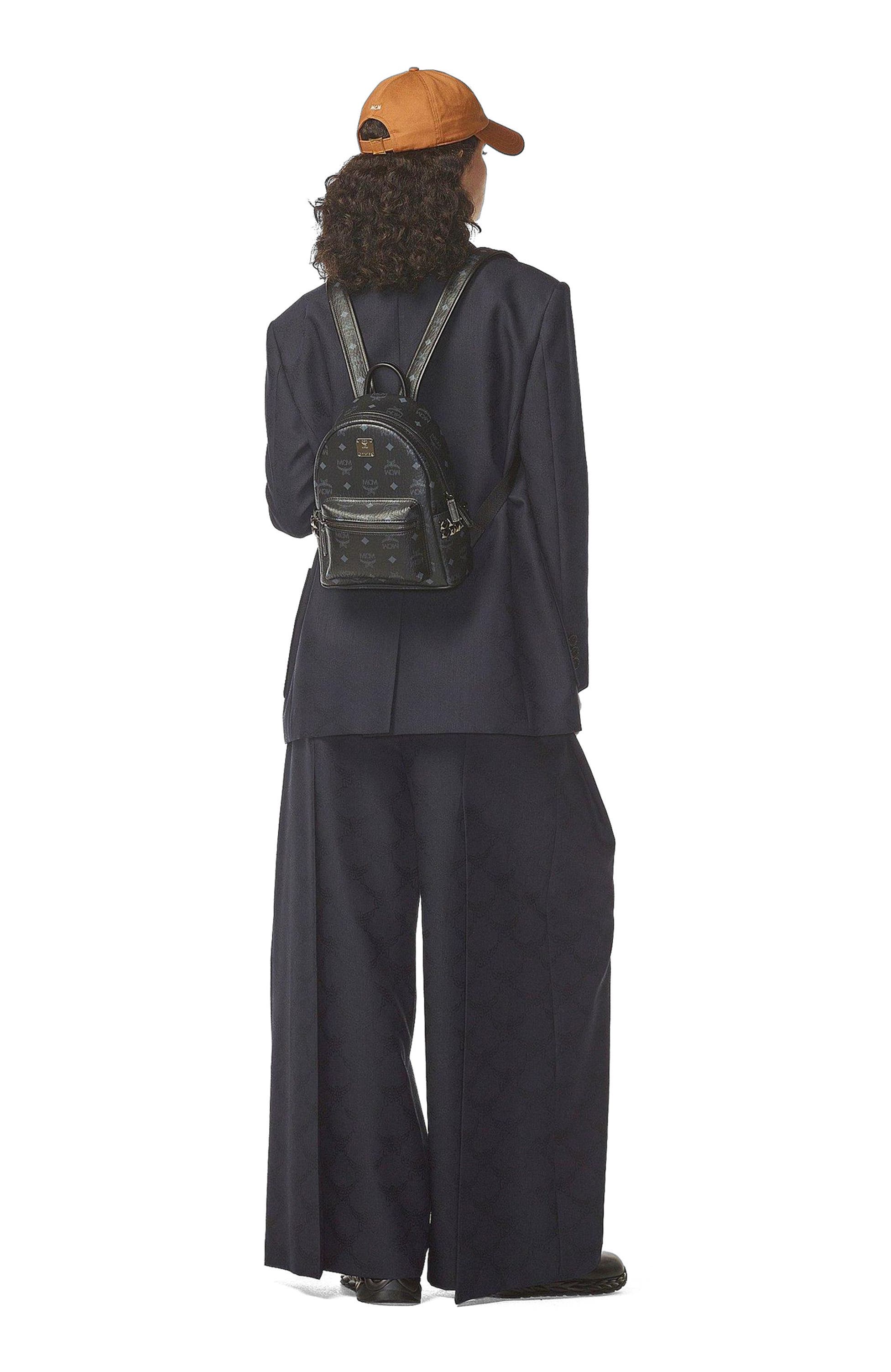 MCM Stark Side Studs Backpack in Visetos, Alternate, color, Black