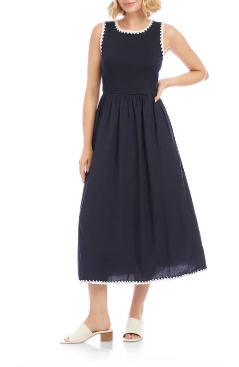 Edge Stitch Mixed Media Midi Dress (Regular & Petite)