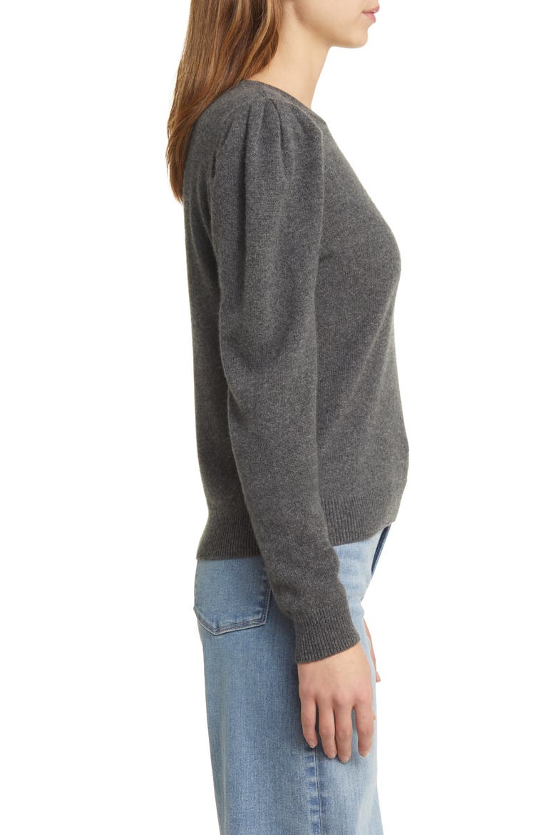 Puff Shoulder Cashmere & Wool Sweater, Alternate, color, DARK GRIS HEATHER
