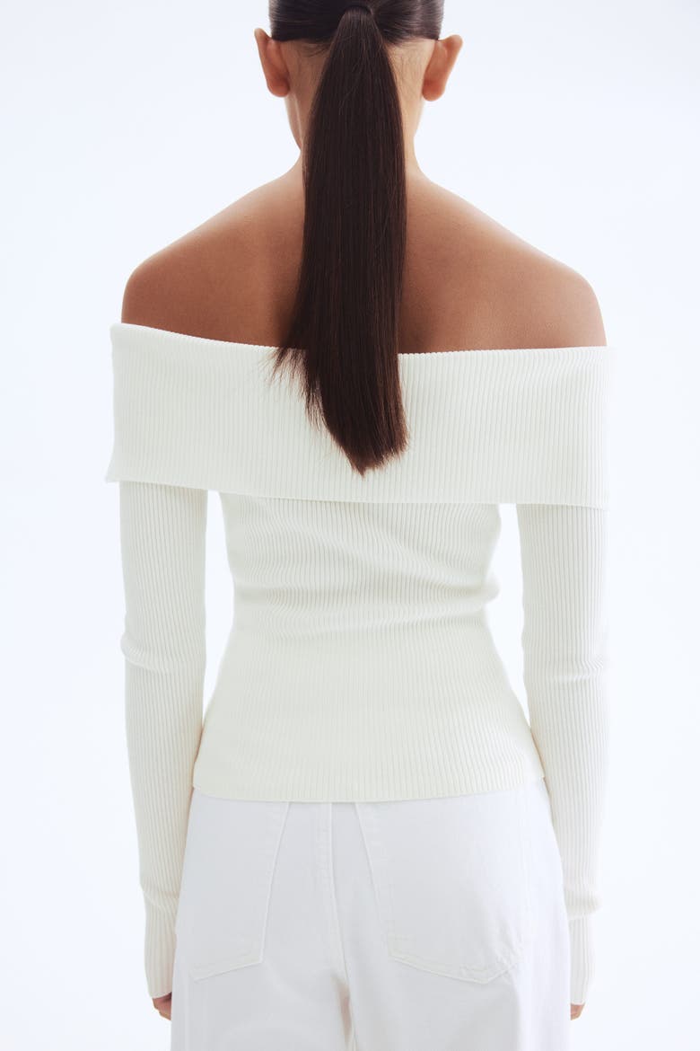Rib-knit Off-the-shoulder Top, Alternate, color, White