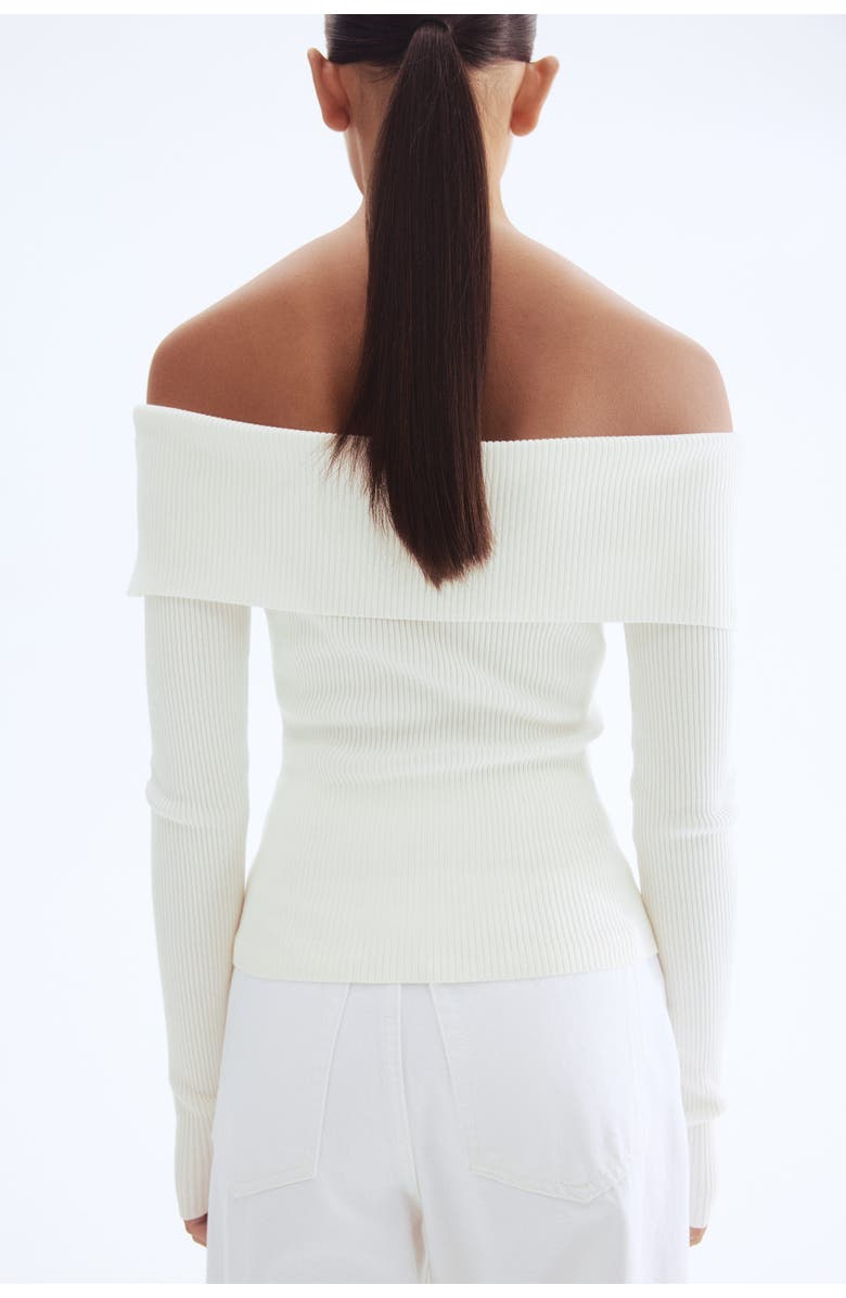 H&M Rib-knit Off-the-shoulder Top, Alternate, color, White