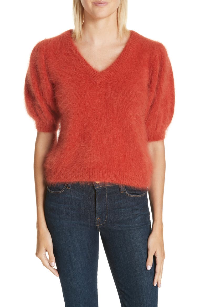 Aries Puff Sleeve Sweater, Main, color, CRIMSON