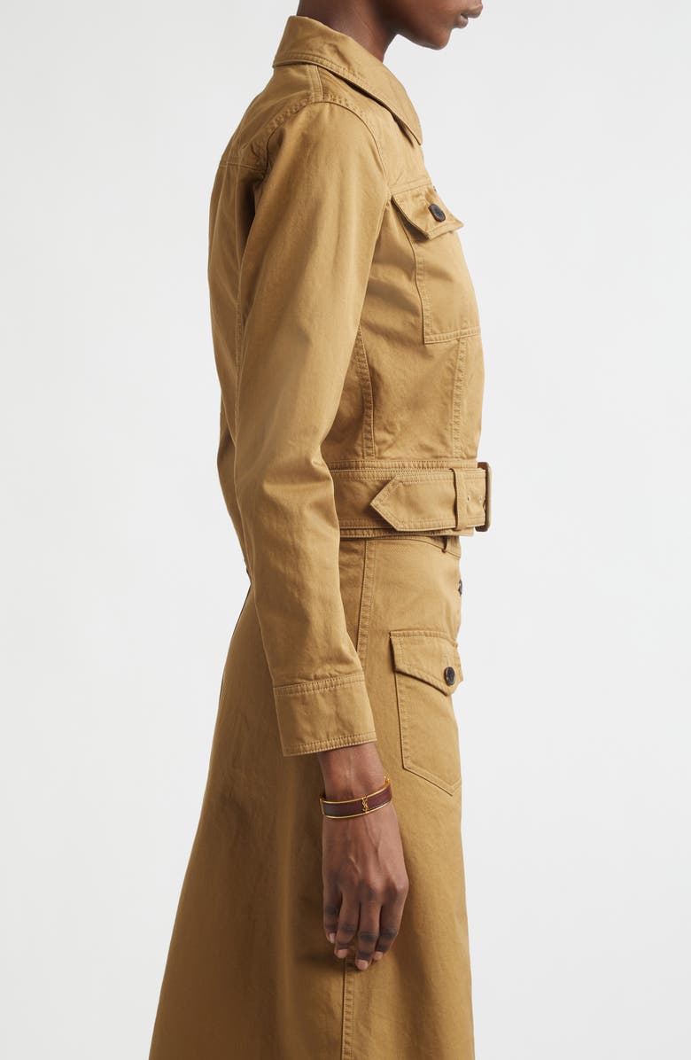 Saint Laurent Crop Cotton Serge Jacket, Alternate, color, Chatain