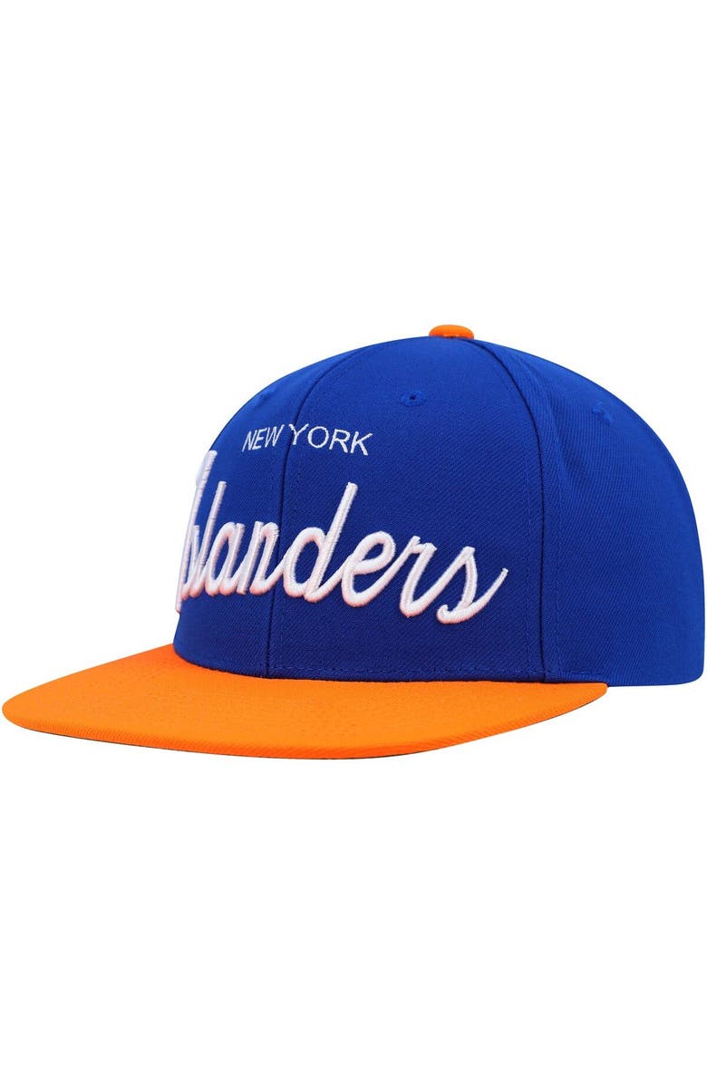Mitchell & Ness Men's Mitchell & Ness Royal/Orange New York Islanders Vintage Script Snapback Hat, Alternate, color,