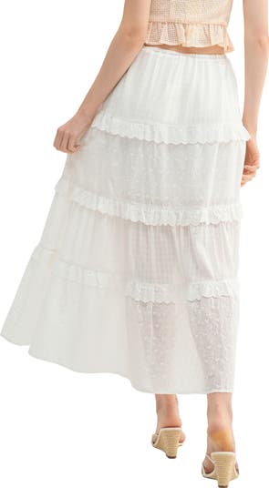 Tiered Ruffle Cotton Blend Skirt