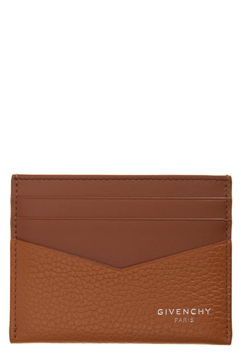 Tonal Colorblock Leather Card Holder, Main, color, HAZEL
