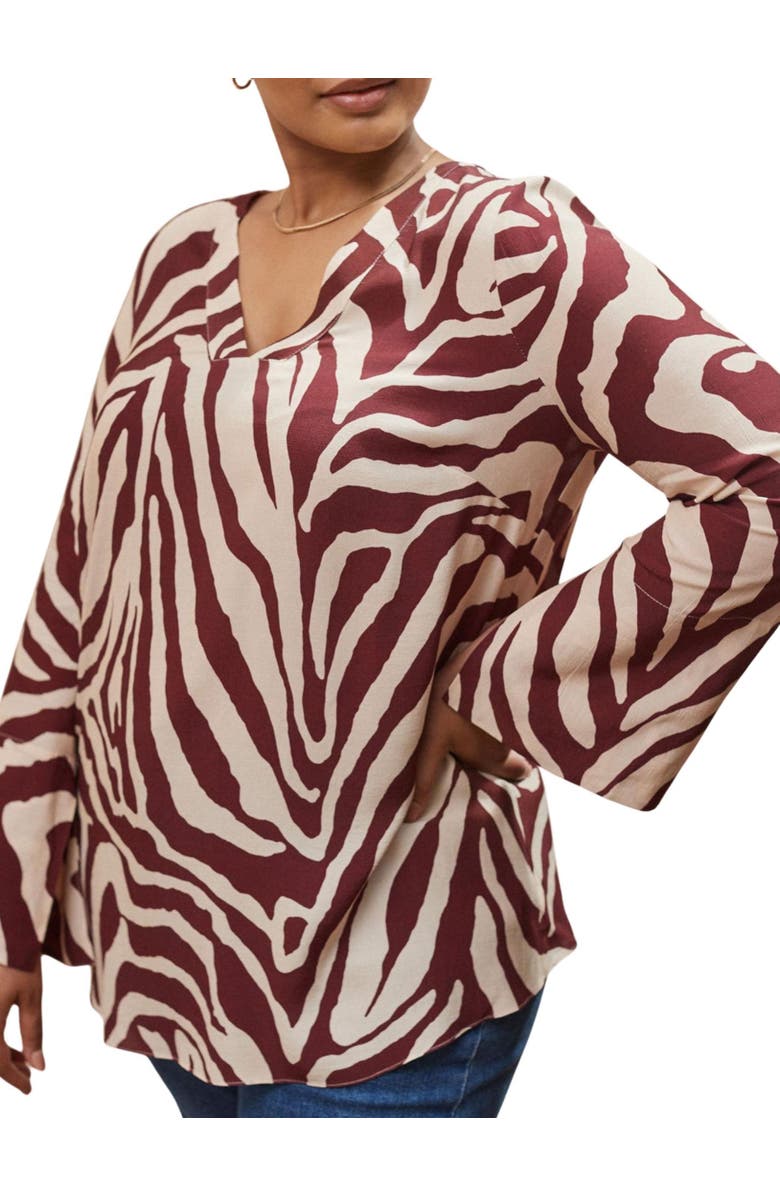 Live Unlimited Animal Print Split Sleeve Blouse, Alternate, color, Cream