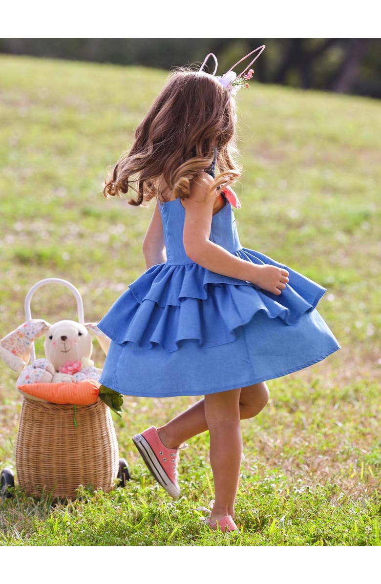 Mia Belle Girls Girls Bunny Dreams Ruffle Denim Easter Dress, Alternate, color, Blue