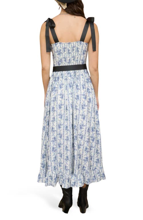 Blu Pepper Tie Strap Ruffle Midi Dress In Multi