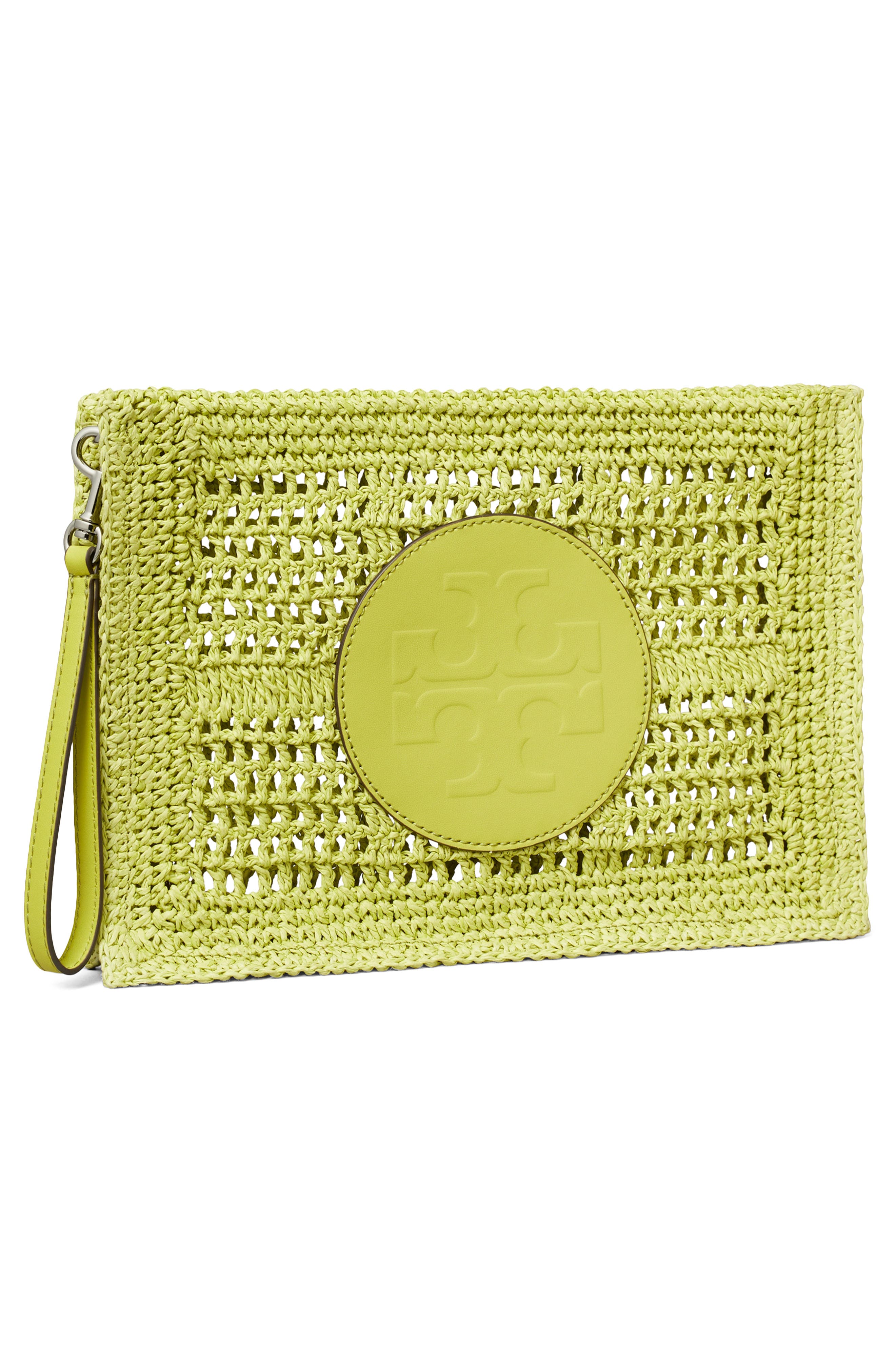 Tory Burch Ella Hand Crochet Wristlet, Alternate, color, Citrus Green