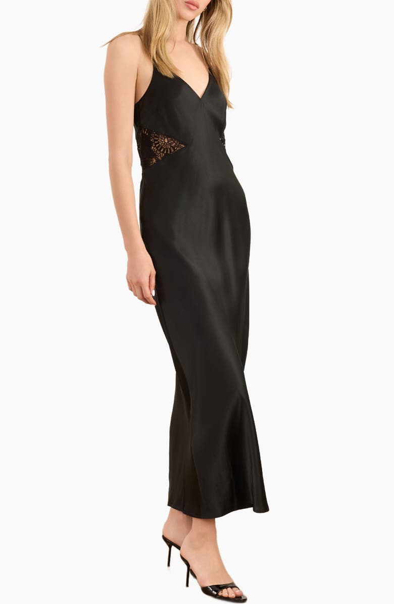 CAMI NYC Carli Lace Detail Satin Slipdress, Main, color, Black