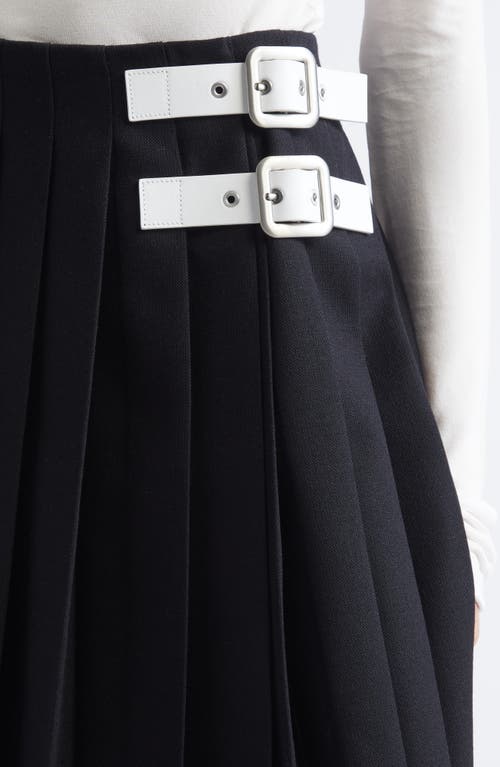 Jil Sander Belted Waist Raw Hem Pleated Wool Canvas Skirt In Multi