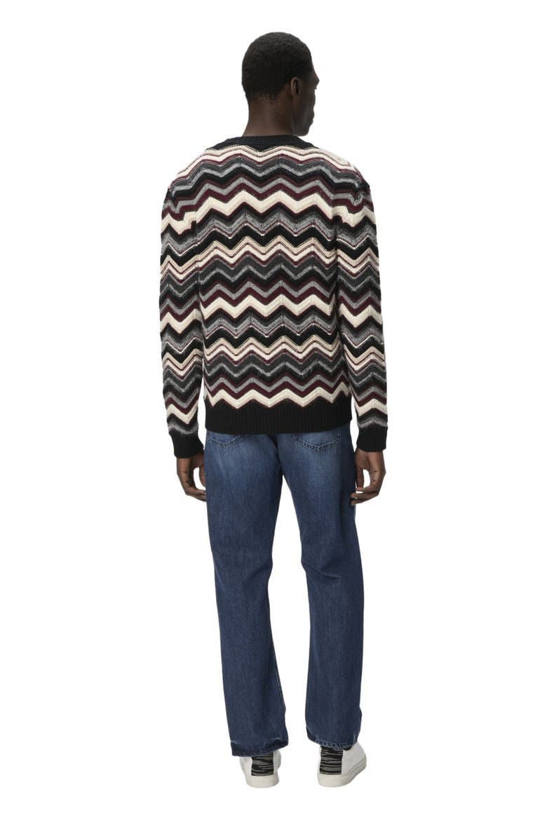 The Cardigan In Wool And Alpaca With Zigzag, Alternate, color, Grey & Burgundy