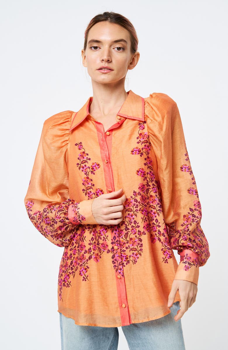 CIEBON Valerie Embroidered Puff Shoulder Shirt, Alternate, color, Coral Blush