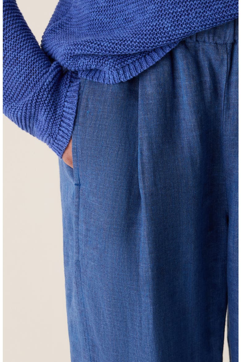 Pleated Organic Linen Lantern Ankle Pants, Alternate, color, DEEP DIVE