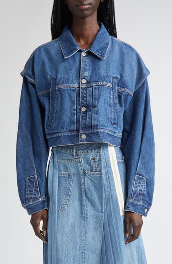 KURO Power Shoulder Denim Crop Jacket | Nordstrom