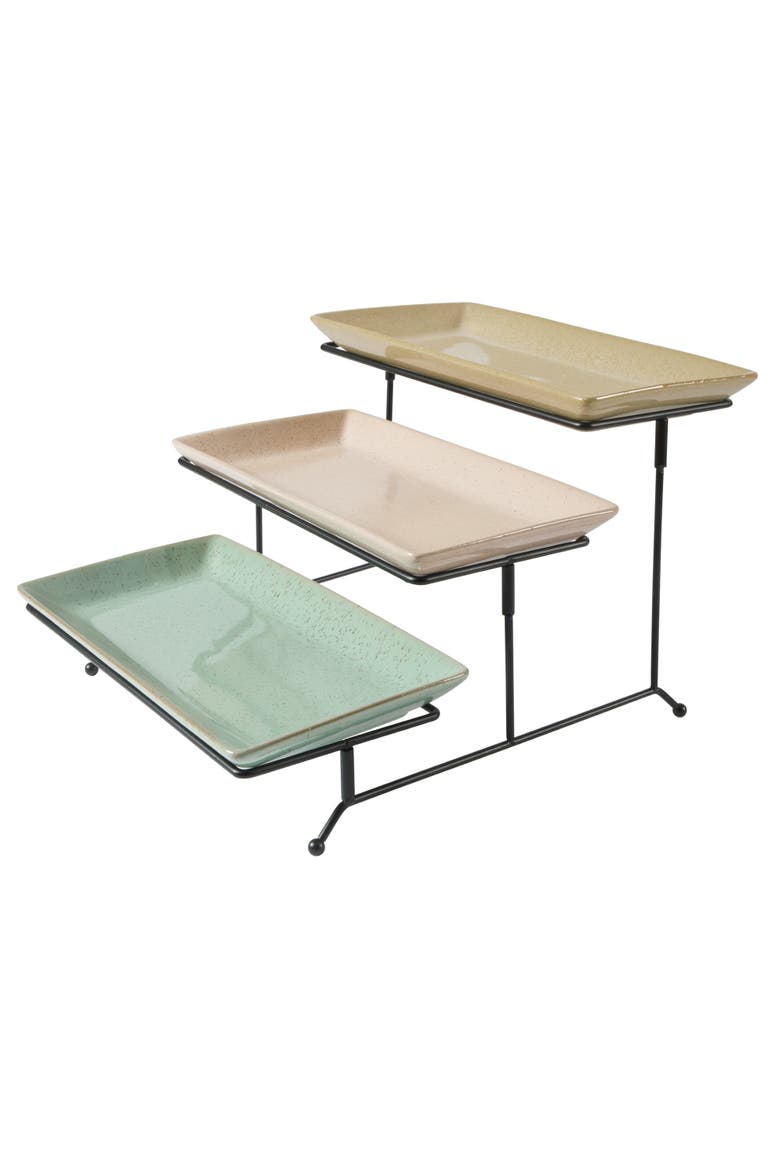 3 Tier Reactive Stoneware Serving Platter Set  Multi-Color, Alternate, color, Multicolor
