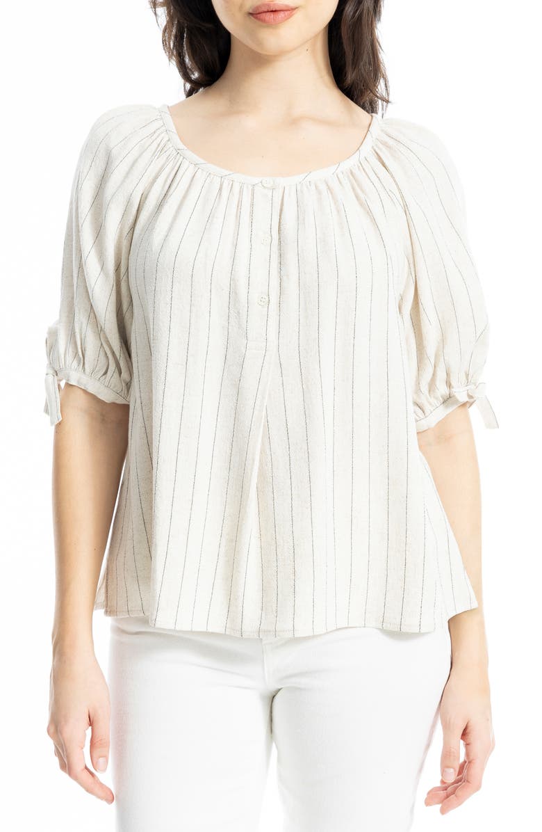 MAX STUDIO Tie Sleeve Top, Main, color, Natural/ Black Pinstripe