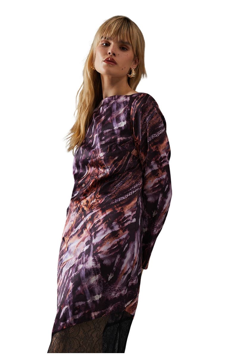 Warehouse Column Lace Panel Midi Dress, Alternate, color, Multi