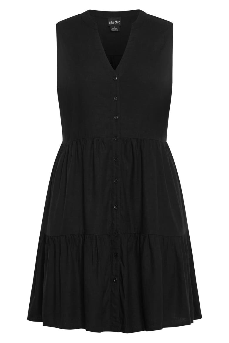 Saddie Tiered Button-Up Dress, Alternate, color, BLACK