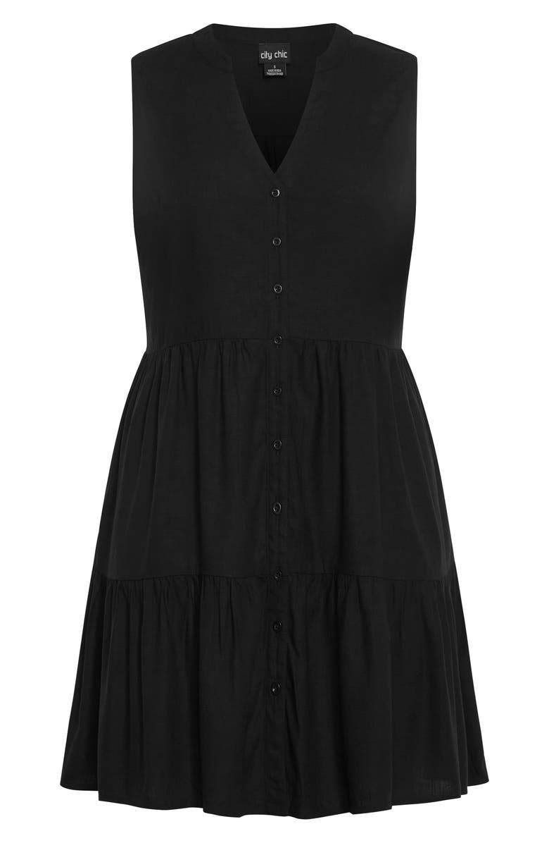 City Chic Saddie Tiered Button-Up Dress, Alternate, color, Black