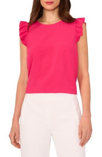 Halogen ® Textured Ruffle Button Top In Pink Peacock