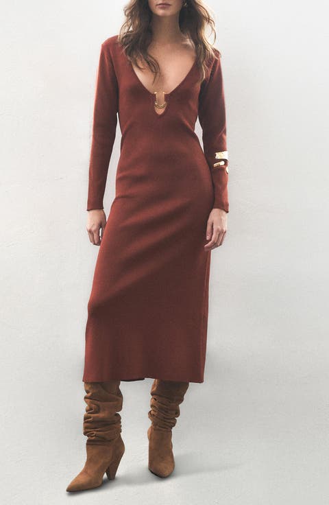 Maurice Long Sleeve Knit Midi Dress