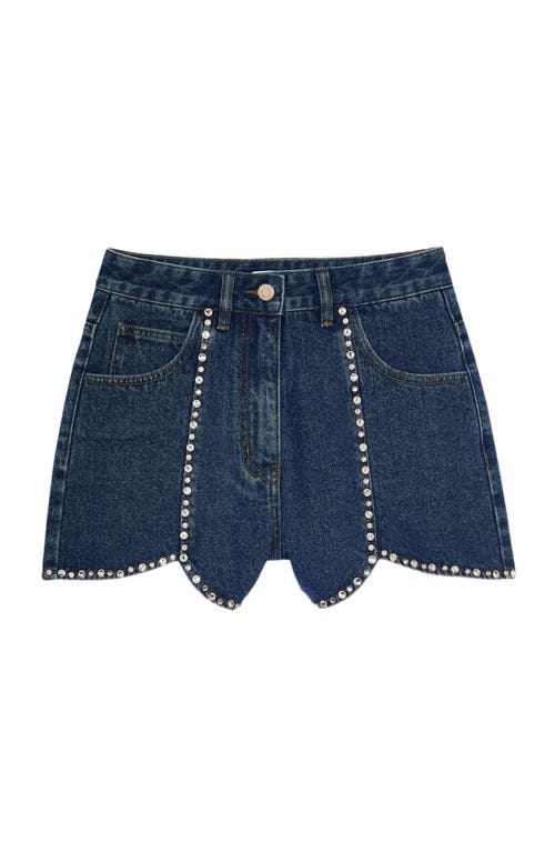 Sandro Womens Blue Jean Rhinestone-embellished Tulip-hem Denim Shorts In Blue