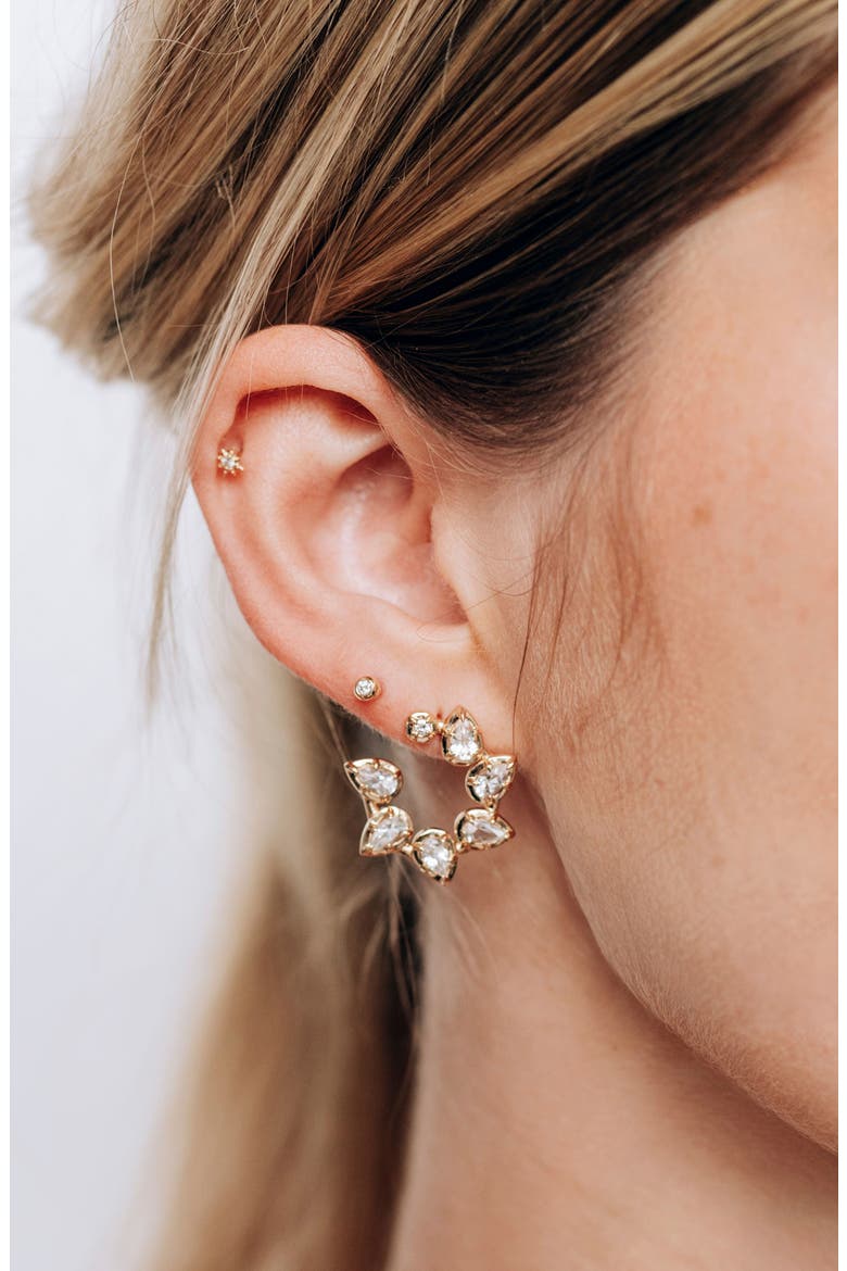 Mélia Pear Clear Topaz & Diamond Hoop Earrings, Alternate, color, 14K YELLOW GOLD/ CLEAR TOPAZ