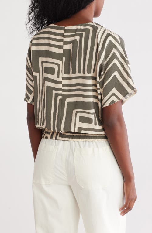 Melloday Geometric Print Boxy Top In Sage Ivory
