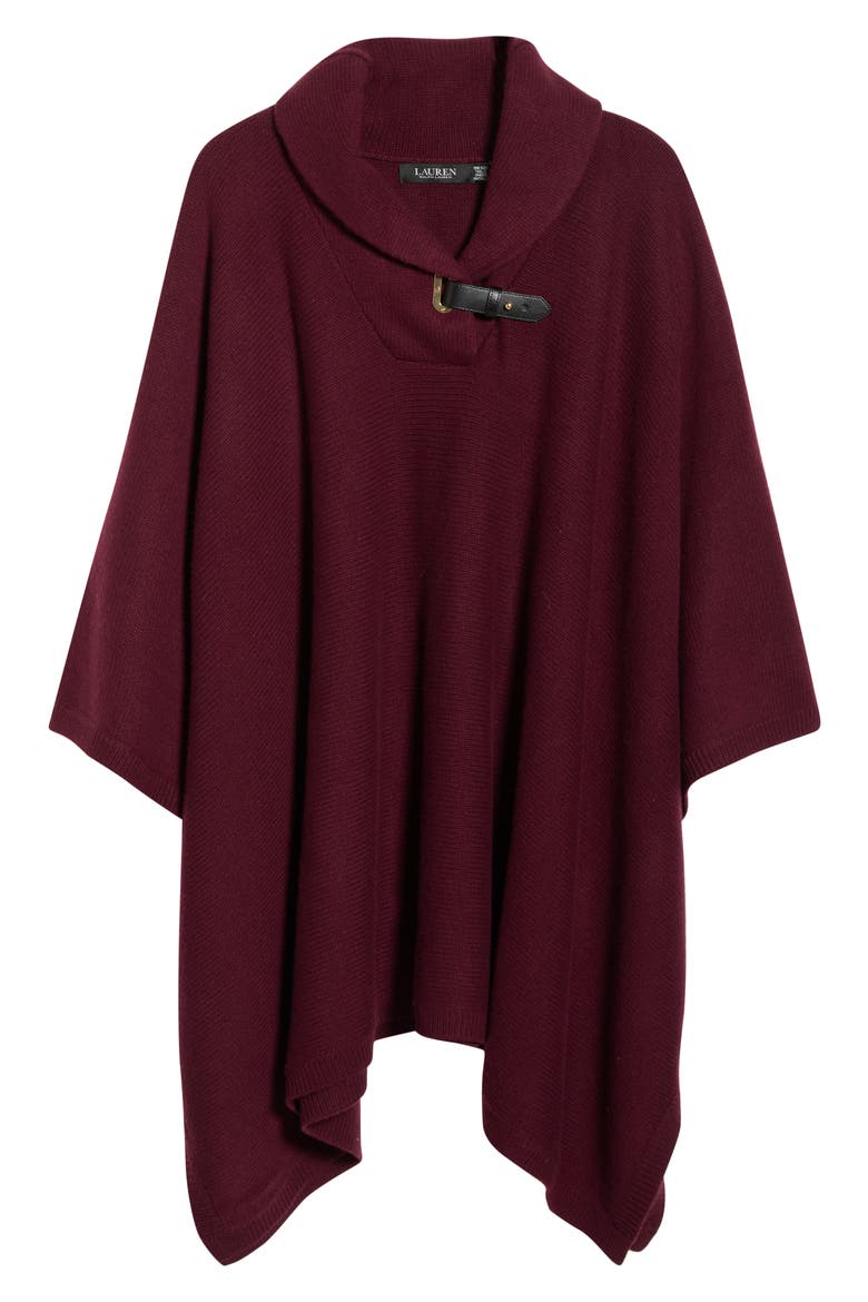 Buckle Collar Sweater Poncho, Alternate, color, DARK GARNET