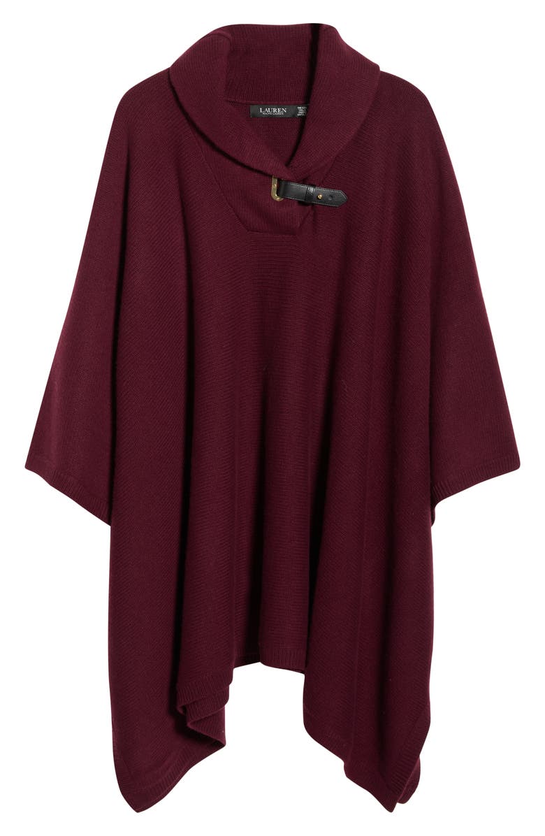 Lauren Ralph Lauren Buckle Collar Sweater Poncho, Alternate, color, Dark Garnet