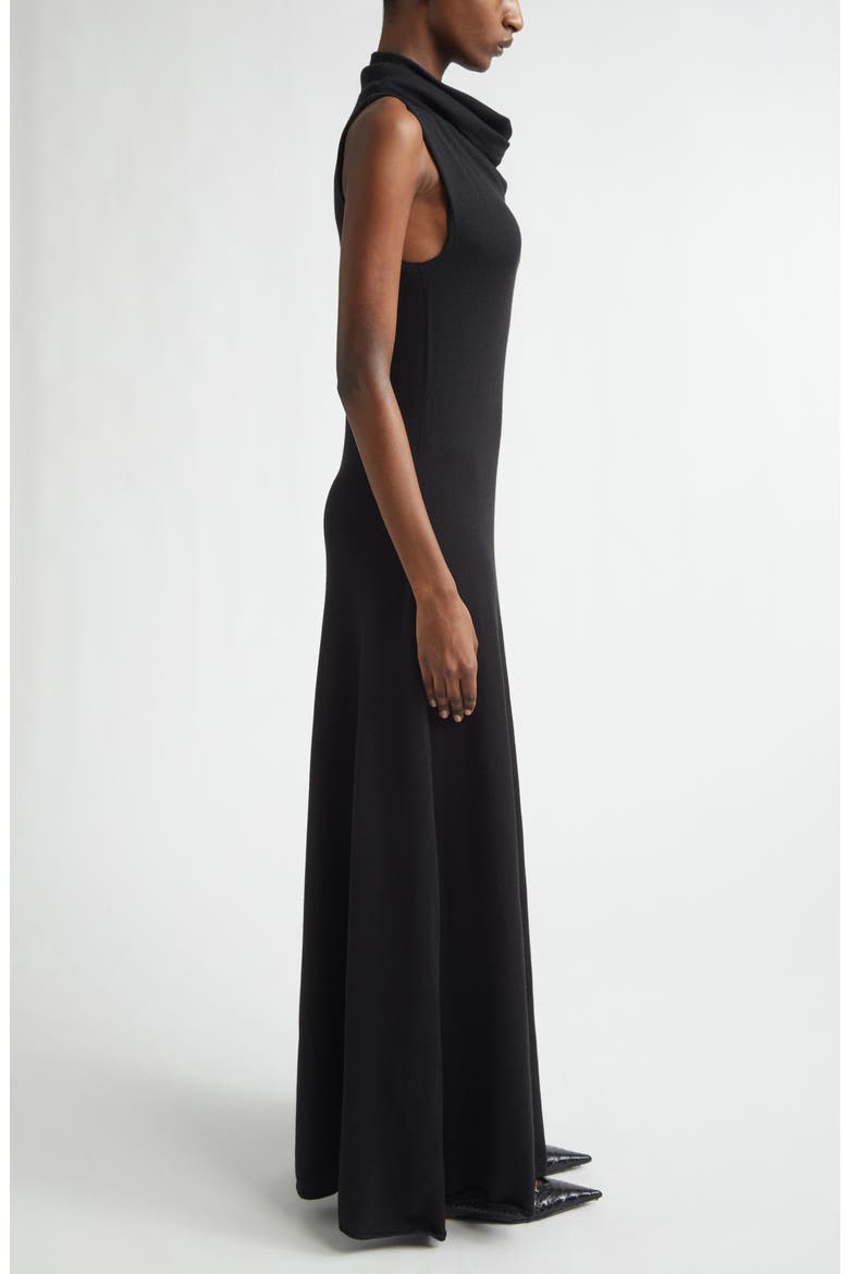 Cowl Neck Piqué Knit Wool Blend Dress, Alternate, color, BLACK