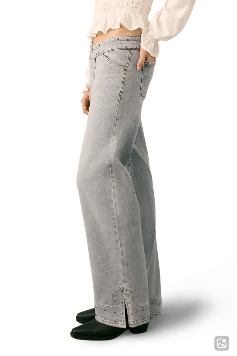 Studded Low Rise Wide Leg Jeans, Alternate, color, DENIM GREY
