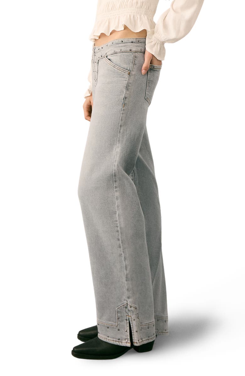 MANGO TEEN Studded Low Rise Wide Leg Jeans, Alternate, color, Denim Grey