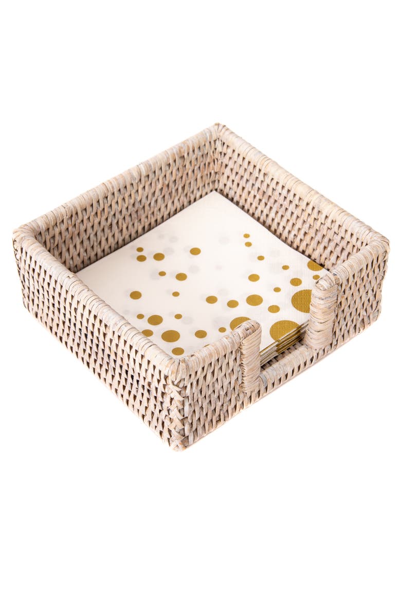 Rattan Cocktail Napkin Holder with Cutout, Alternate, color, White Wash