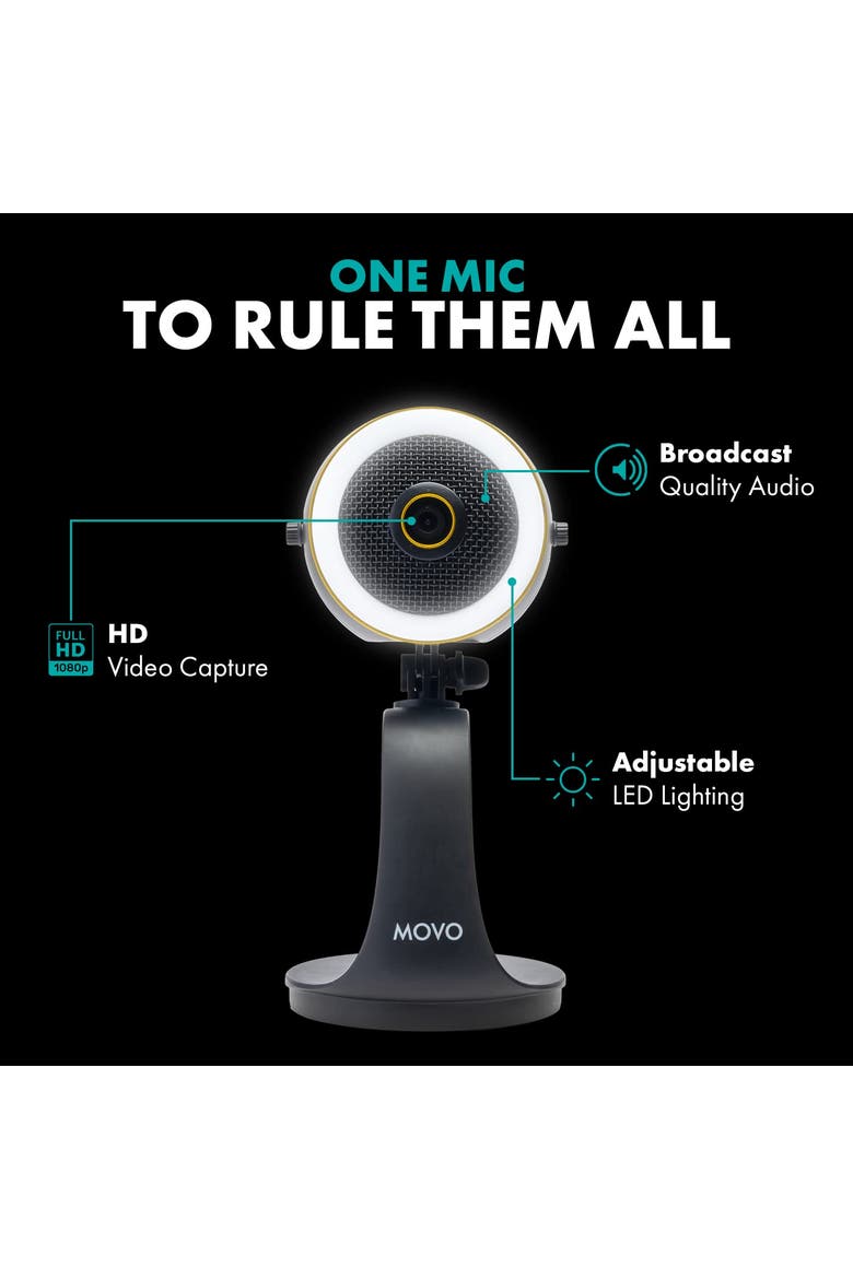 WebMic HD Pro All-in-One Webcam with Mic and Ring Light in Silver, Alternate, color, Black