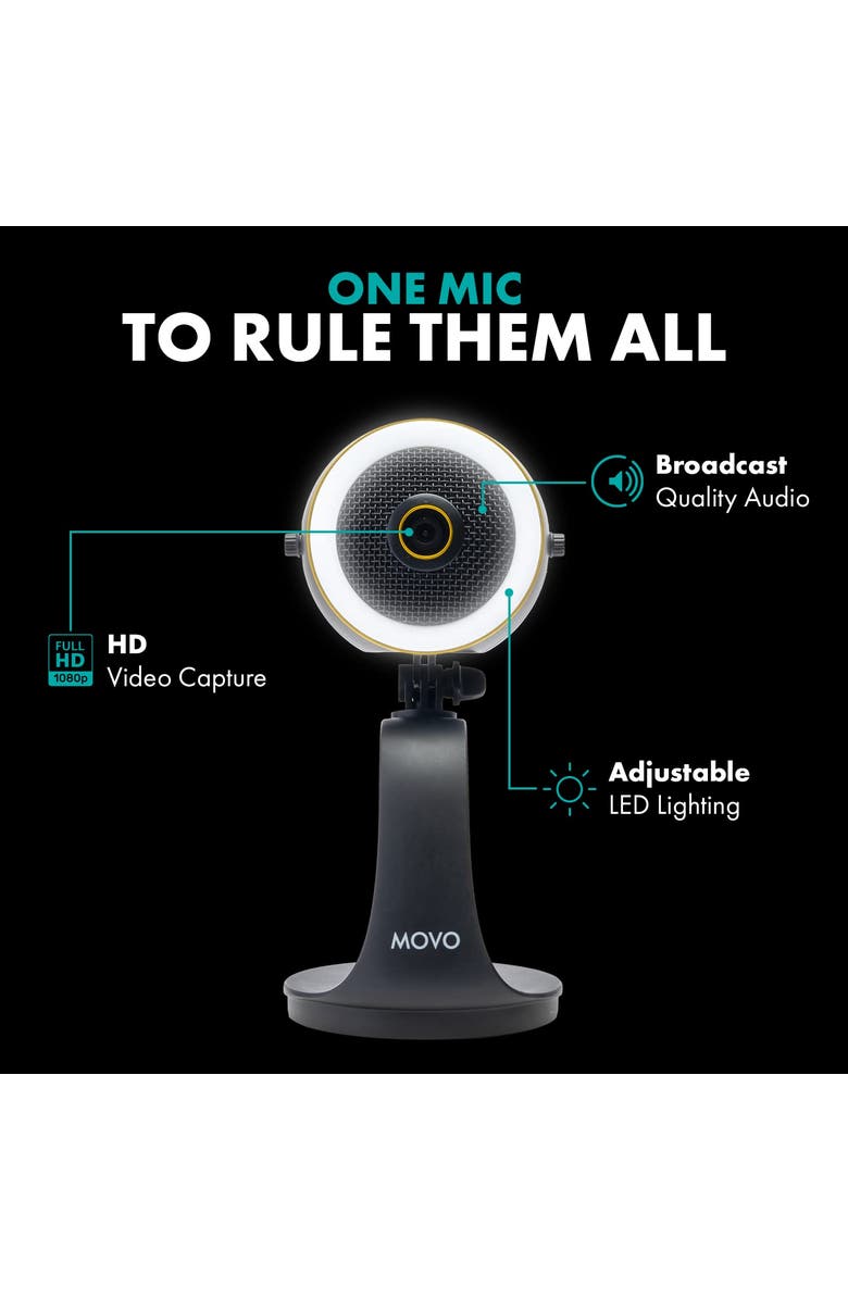 MOVO WebMic HD Pro - All-in-One Streaming Webcam, Microphone and LED Ring Light, Alternate, color, Black
