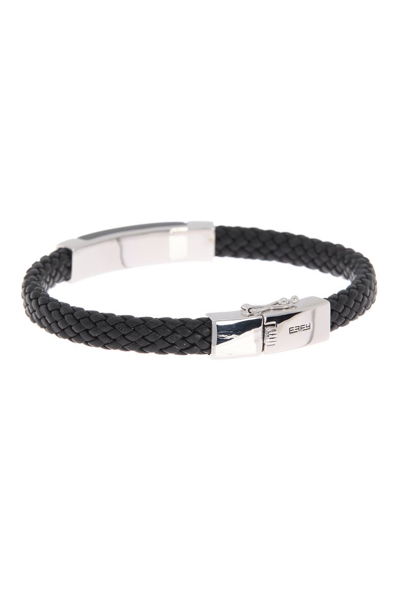 925 Sterling Silver Onyx Leather Bracelet, Alternate, color, BLACK