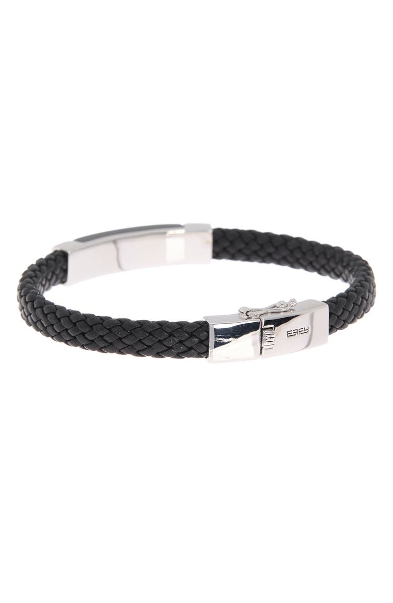 EFFY 925 Sterling Silver Onyx Leather Bracelet, Alternate, color, Black