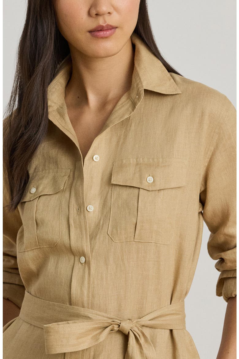 Long Sleeve Linen Shirtdress, Alternate, color, BIRCH BEIGE