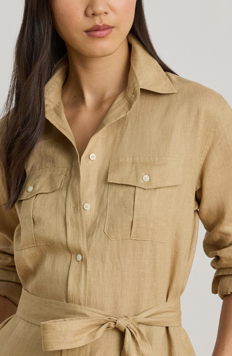 Lauren Ralph Lauren Long Sleeve Linen Shirtdress, Alternate, color, Birch Beige