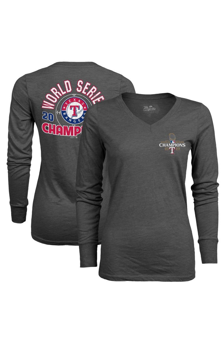 Majestic Threads Women's Majestic Threads Charcoal Texas Rangers 2023 World Series Champions Power Play Tri-Blend Long Sleeve V-Neck T-Shirt, Alternate, color, 