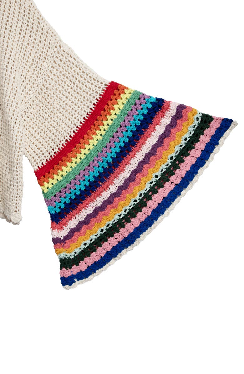 SAACHI Rainbow Sleeve Crochet Cardigan, Alternate, color, Ivory