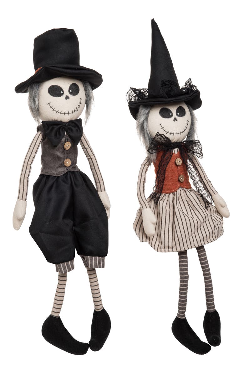 Transpac Vintage Skeleton Shelf Sitter Set of 2 Decorative Figurines, Main, color, White