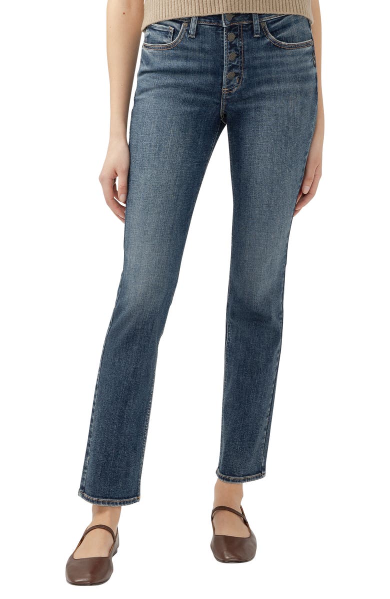 Silver Jeans Co. Most Wanted Exposed Button Mid Rise Straight Leg Jeans, Main, color, 