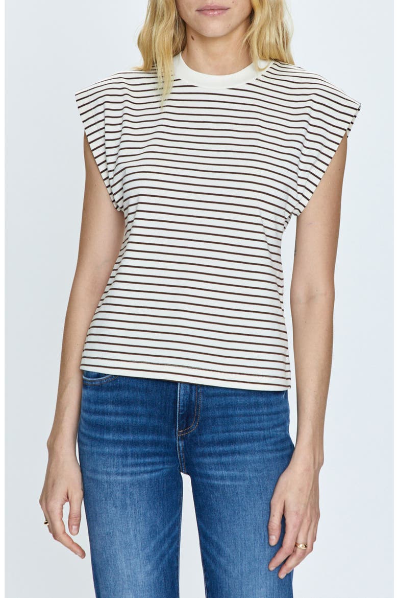 Marina Stripe Stretch Cotton T-Shirt, Main, color, CHESTNUT IVORY STRIPE
