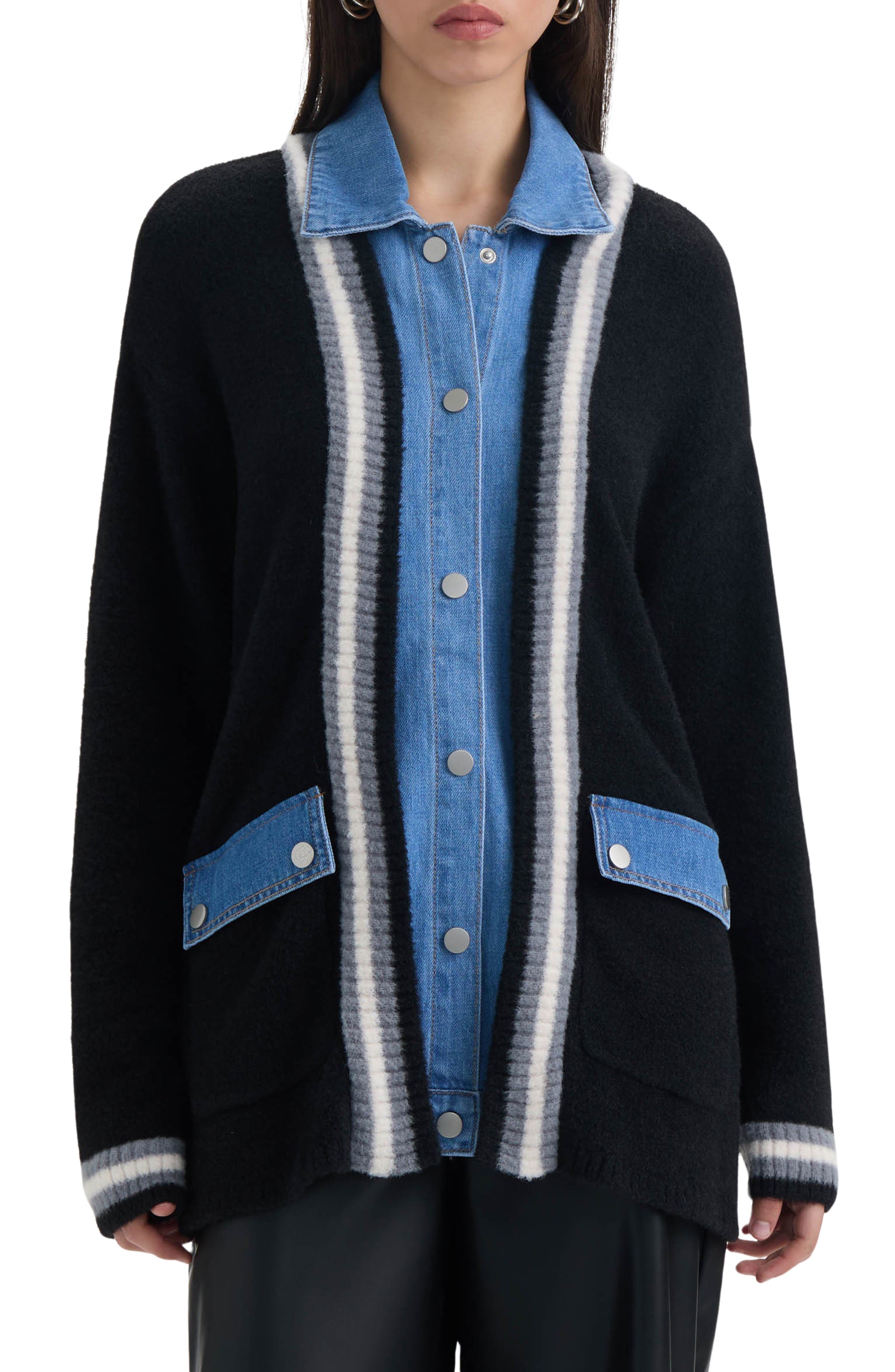 NVLT Denim Trim Varsity Cardigan