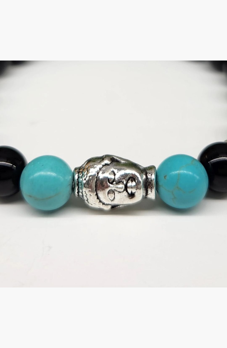 Humanist Beauty Buddha Obsidian Beaded Bracelet, Alternate, color, Selenite / Silver Tone